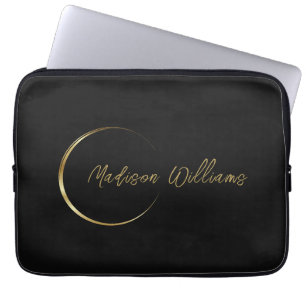 Pas Naam & Initiaal Zwart Wit Goud Monogram aan Laptop Sleeve