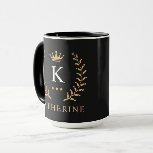 Pas Naam & Initiaal Zwart Wit Goud Monogram aan Mok (Voorkant links)