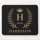 Pas Naam & Initiaal Zwart Wit Goud Monogram aan Muismat (Voorkant)