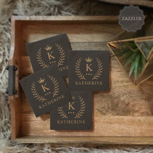 Pas Naam & Initiaal Zwart Wit Goud Monogram aan Stenen Onderzetter