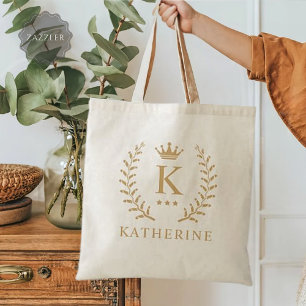 Pas Naam & Initiaal Zwart Wit Goud Monogram aan Tote Bag