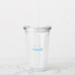 Pas naam, tekst minimalistisch lichtblauw duidelij acryl drinkbeker
