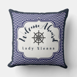 Pas Navy Blue en White aan met Ship Wheel Kussen