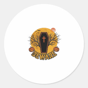 Pas op Halloween Kist Pompoen Vintage T-shirt Desi Ronde Sticker
