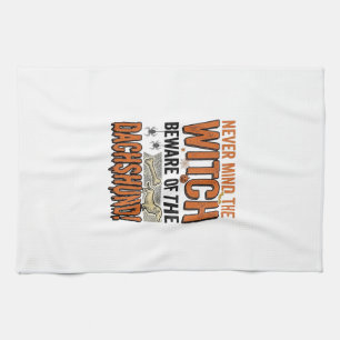 Pas Op Voor De Dachshund Halloween Heks Shirt_1 Theedoek