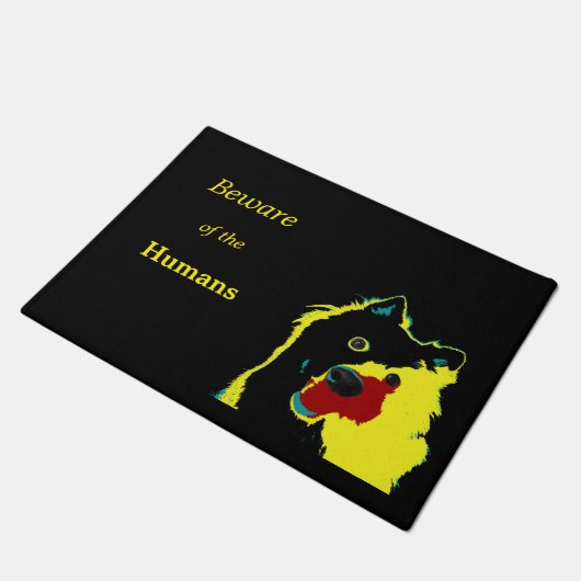 Pas op voor de mensen Grappige hond deurmat (Schuin)