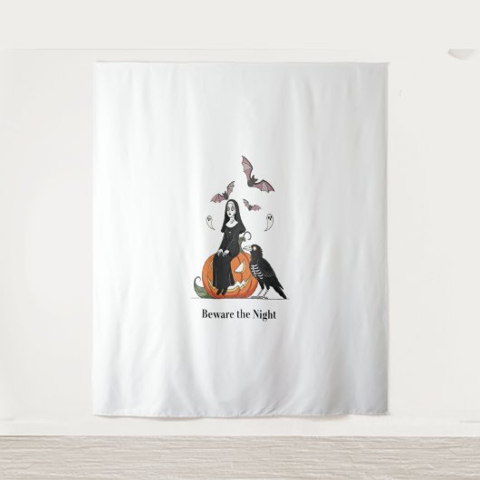Pas op voor de Night Spooky Nun Wandkleed (Voorkant)