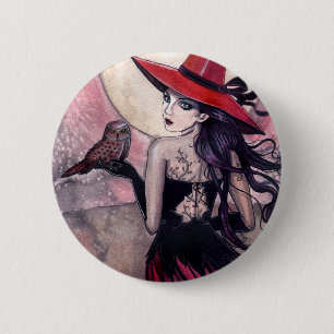 Pas op voor de Rode Gevlekte Uil Heks Knop Ronde Button 5,7 Cm