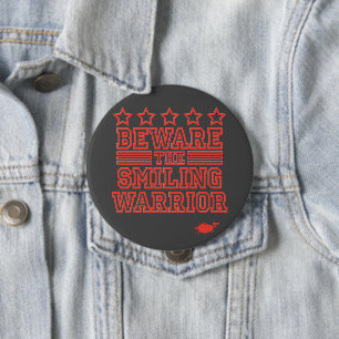 Pas op voor de Smiling Warrior Red Gfx Ronde Button 4,0 Cm