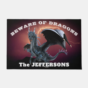 "Pas op voor Dragons" met draak en bliksem Deurmat