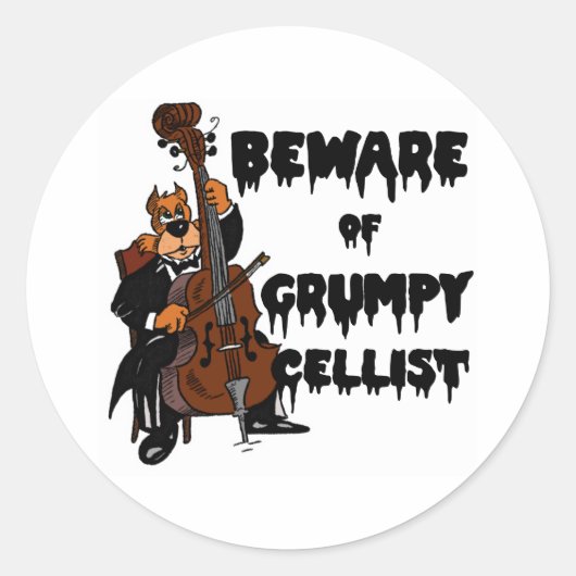 Pas op voor Grumpy Cellist Ronde Sticker (Voorkant)