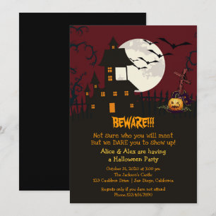 Pas op voor Haunted House Halloween Party uitnodig Kaart