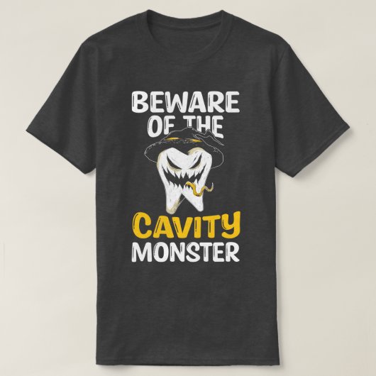 Pas op voor het holtemonster Halloween tand oraal T-shirt (Design voorkant)