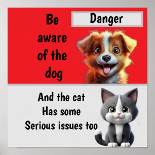 Pas op voor hond …en kat poster