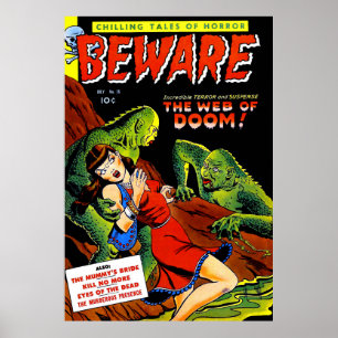 Pas op voor  horror Comics Groene Zwemmetjes Poster