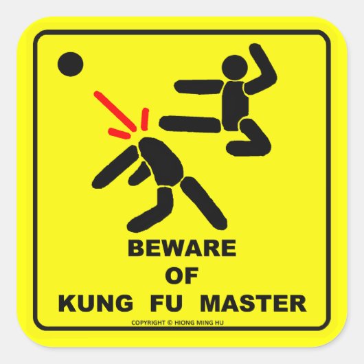 Pas op voor kungfu meester vierkante sticker (Voorkant)