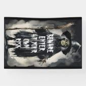 Pas op voor uw eigen risico heksenwaarschuwing spandoek (Horizontaal)