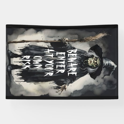 Pas op voor uw eigen risico heksenwaarschuwing spandoek (Horizontaal)