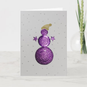 Pas Paarse sneeuwman en zilversterren aan Feestdagen Kaart