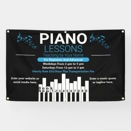 Pas Piano Lessen Muziek Docent Yard Spandoek (Horizontaal)