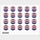 Pas rood, wit en blauw snorontwerp aan ronde sticker (Vel)