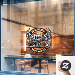 Pas Route 66 Café Garage Benzinepomp Biker aan Raamsticker