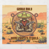Pas twee Pistool Bad Hombre Home Made Tequila aan Likeurfles Etiket (Enkel label)