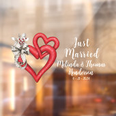 Pas twee samengevoegde harten net getrouwd raamsticker (Vel 2)