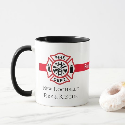 Pas uw brandweerafdeling aan mok (Met donut)