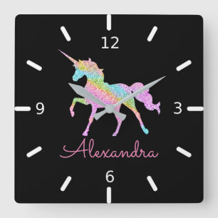 Pas uw eigen kleurrijke, magische Unicorn aan Vierkante Klok