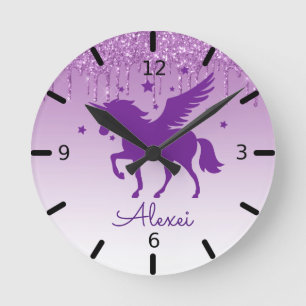 Pas uw eigen Magische Paars Unicorn aan Ronde Klok