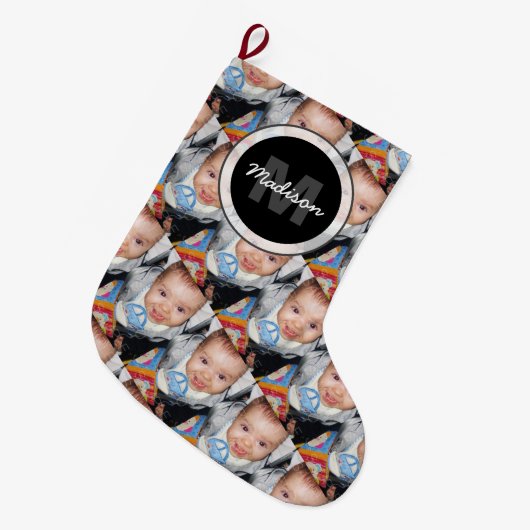 Pas Uw foto-patroonmonogram aan Grote Kerstsok (Voorkant (Hangend))