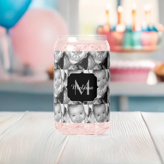 Pas uw zwart-wit foto aangepaste monogram aan blikvorm glas (Insitu (Baby Shower))