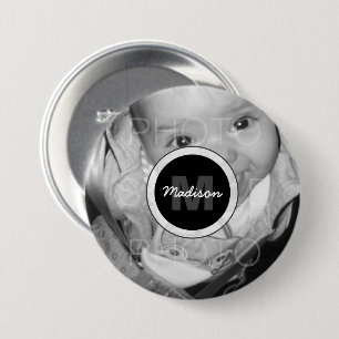 Pas uw zwart-wit fotoMonogram aan Ronde Button 7,6 Cm
