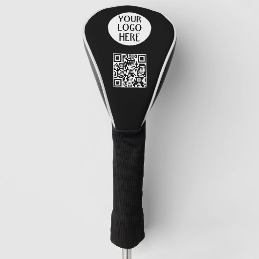 Pas Uw zwarte Witte logo van het QR-codebedrijf aa Golfheadcover (Voorkant)
