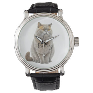 Pas Waterverf Britse Funny Cat Fotonaam aan Horloge