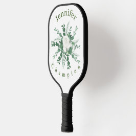 Pas Witte Rijen en Groene Eucalyptusbladeren aan Pickleball Paddle