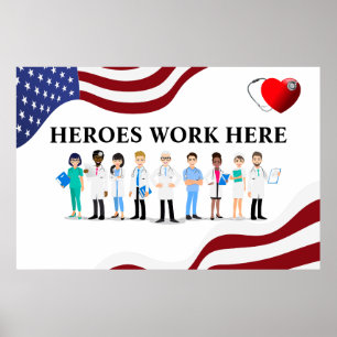 Pas Ziekenhuis Helden Werk Hier Pictogram Personee Poster