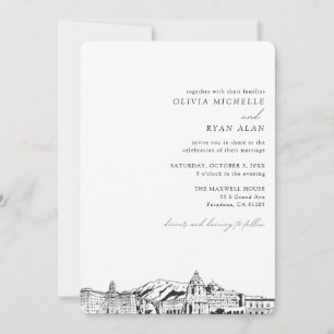 Pasadena Bruiloft Custom Skyline Sketch Uitnodigin Kaart