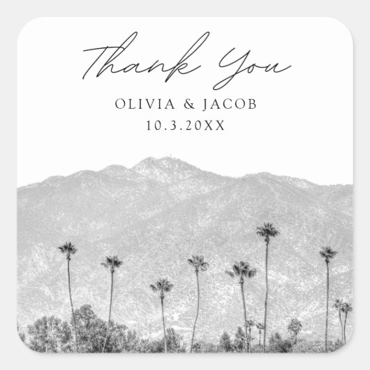 Pasadena Bruiloft Zwart & Wit Dank u Vierkante Sticker (Voorkant)