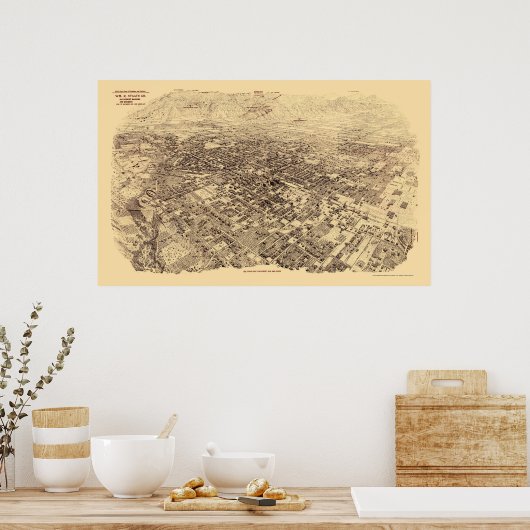 Pasadena, CA Panoramic Map - 1903 Poster (Keuken)