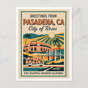 Pasadena CA "Stad van Rozen" Retro Reis Briefkaart