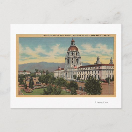 Pasadena, CA - Uitzicht van het stadhuis en het op Briefkaart (Voorkant)