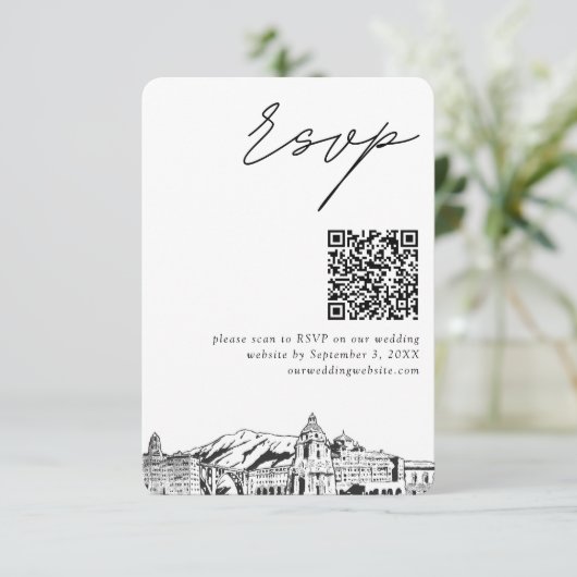 Pasadena Mariage RSVP QR Code carte petit boîtier (Debout devant)