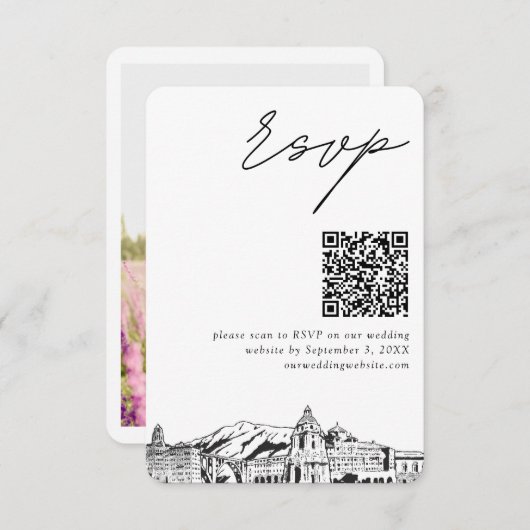 Pasadena Mariage RSVP QR Code carte petit boîtier (Devant / Derrière)