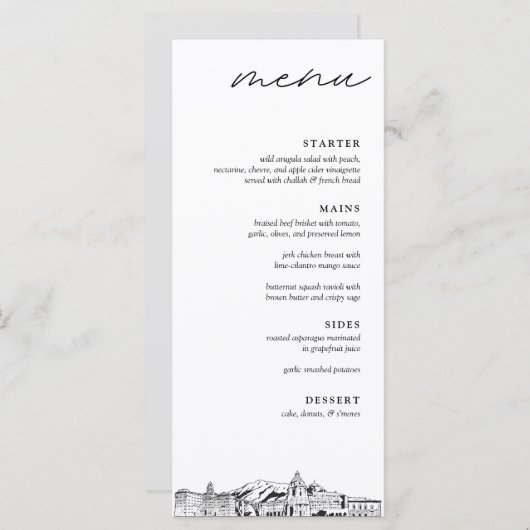 Pasadena Skyline Bruiloft Diner Menu (Voorkant / Achterkant)