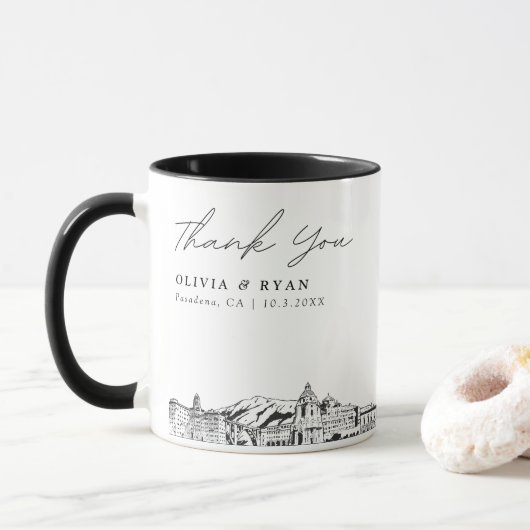 Pasadena skyline schets eenvoudige aangepaste brui mok (Met donut)
