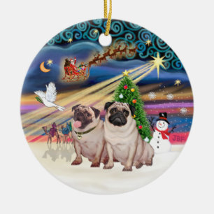 Pascal Magic - Pugs (twee baden 2) Keramisch Ornament