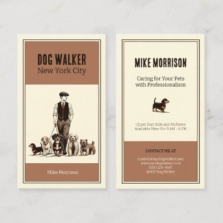 paseador de perros mascotas vintage años 1920 visitekaartje