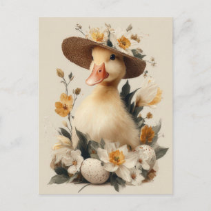 Pasen ansichtkaart met bloemen en paas Kuiken Briefkaart